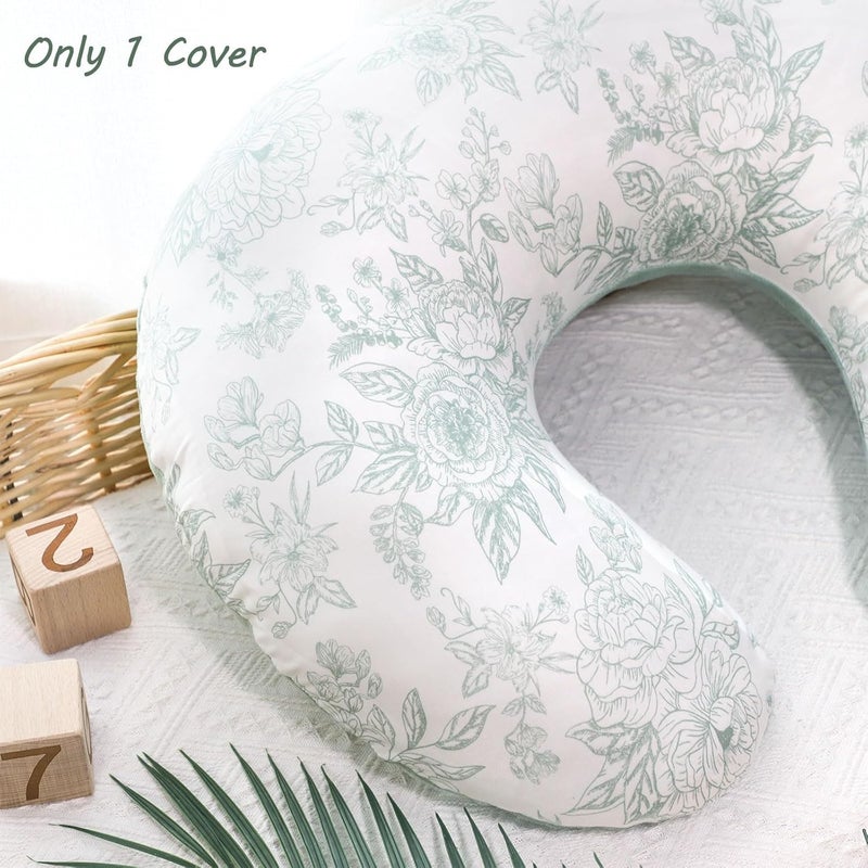 DAYEEBALL Nursing Pillow Cover 1 Pack, Double-Sided Removable Nursing Cover for Baby Girls Boys Newborn, Stretchy and Soft Reversible Slipcover for Breastfeeding Pillow, Green Flower (Only Cover) - Image 2